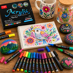Netscroll 24-delni set akrilnih markerjev na vodni osnovi, konica 1–3 mm, za več površin, AcrylicMarkers