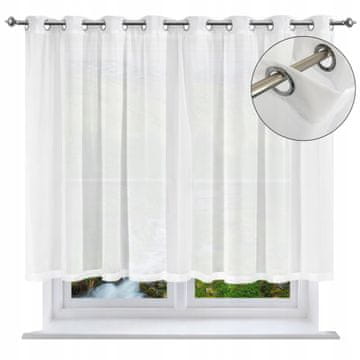 shumee Že pripravljena zavesa 300x150 voile bela z robom na očescih za dnevno sobo in kuhinjo