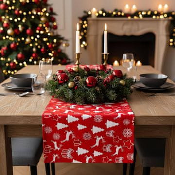 shumee Božični prt Cozy Home & Living, rdeč 40 x 140 cm, pralni, božična dekoracija za mizo, božični prt, božični namizni prt