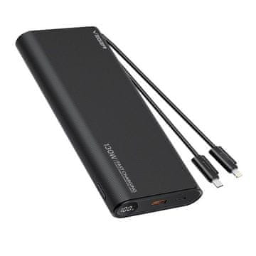 VEGER Prenosna baterija Veger TCE130 (W2503) PD 130 W, 25.000 mAh, z vgrajenimi kabli tipa C / Lightning, črna 0INT