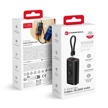 FORCELL Powerbank Forcell F-Energy F10K4 PD QC3.0 3A 22,5 W 10.000 mAh, združljiv z Apple Watch, črn