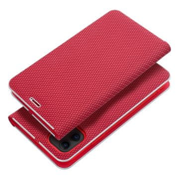 OEM Torbica LUNA Book Carbon za iPhone 16, rdeča