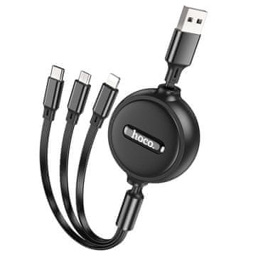Hoco Kabel 3 v 1 USB-A na Lightning / Micro USB / USB-C Hoco 2 A, 1 m, X75, črn