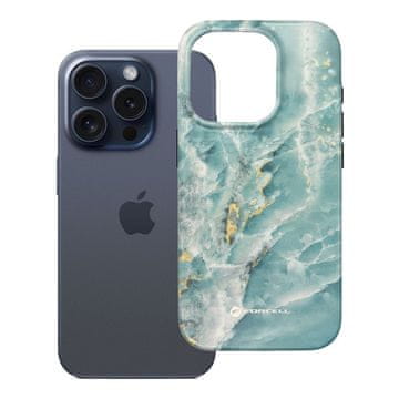 FORCELL Ohišje za iPhone 15 PRO Forcell F-Protect Mirage, združljivo z MagSafe, preizkušeno v skladu z vojaškimi standardi za padce, zelena marmorna barva