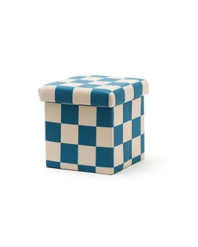 Kids Concept Sedež in škatla za shranjevanje 30 cm, Pouffe check teal
