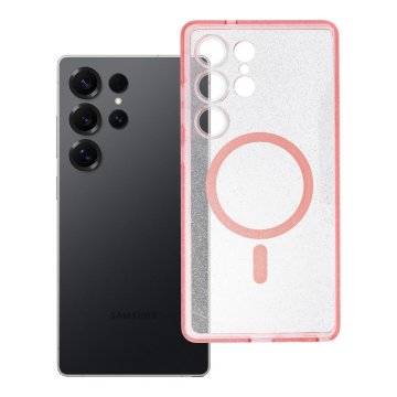 OEM Ovitek za Samsung S25 ULTRA Clear Mag Cover (STR), združljiv z MagSafe, roza z bleščicami