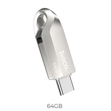 Hoco USB-ključ 64 GB USB 3.0 (USB-A + USB-C) Hoco UD8, nikljev