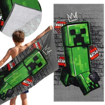 sarcia.eu Minecraft Sivo-zelena, Hitro sušeča se plažna brisača, kopalna brisača, 100% bombaž 70x140 cm 70x140cm