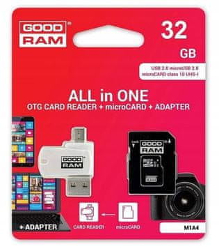 GoodRam GOODRAM bralnik pomnilniških kartic USB A + Micro USB ALL IN ONE M1A4 + kartica microSD 32 GB z adapterjem