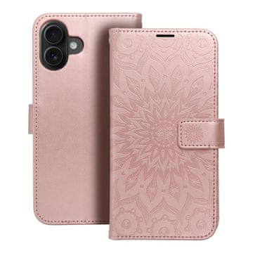 OEM Torbica MEZZO Book za iPhone 16 Plus, mandala, zlato-roza