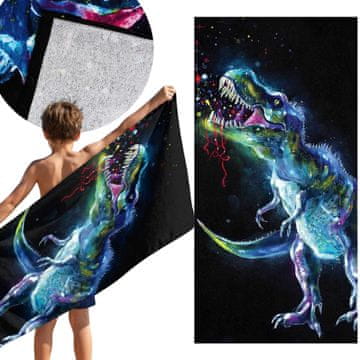sarcia.eu Dinosaurier-Strandtuch für Kinder, schwarzes Badetuch aus 100 % Baumwolle, schnelltrocknend, 70 x 140 cm, OEKO-TEX