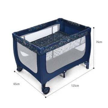 Northix 2 v 1 potovalna posteljica & stajica zložljiva otroška postelja 125 x 65 x 76 cm modra
