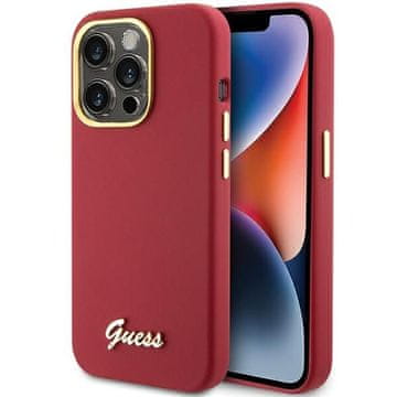 Guess GUESS etui za iPhone 15 Pro GUHCP15LSMBSLM (silikonski z napisom, kovinskim logotipom in okvirjem) magenta