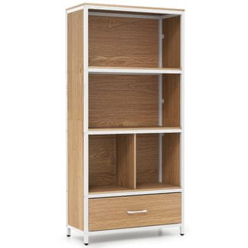 Northix Naravna štirinivojska knjižna polica 68x30x151.5 cm s kovinskim okvirjem
