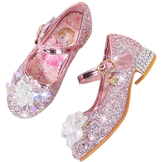 Nikcorp Dekliški copatki na peti Škofevojini Roza 36 EU sequin kristalčki bleščeči okraski, udobna sponka, mehka mikrovlaken, elastičen protizdrsni gumijast podplat, otroški cosplay bal karneval praznična