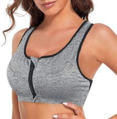 Nikcorp Športni top podprsenka SHEKINI push-up z naramnim sprednjim zadrgo, zračna hitro sušeča tkanina, fitnes joga tek borilni športi plezanje, velikost 3XL, siva