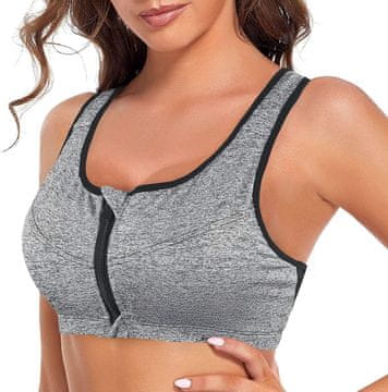 Nikcorp Športni top podprsenka SHEKINI push-up z naramnim sprednjim zadrgo, zračna hitro sušeča tkanina, fitnes joga tek borilni športi plezanje, velikost 3XL, siva