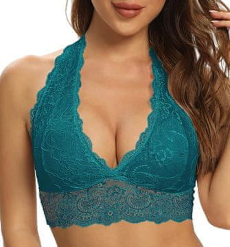 Nikcorp Ženski čipkast bustier SHEKINI 6002 udoben brez kostic crop top z odstranljivimi vložki V-izrez, turkizna Teal M