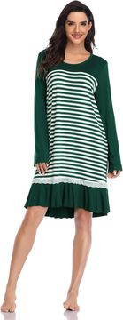 Nikcorp Ženska spalna srajčka SHEKINI modal, ohlapen oversize kroj, kratek rokav, crew neck, sprednji žep, nežne črte volančki lotos, zračna in odvajanje vlage, zelena L