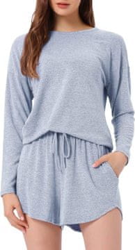 Nikcorp Ženski komplet Cheibear: bluza z dolgim rokavom in šortke z žepi, loungewear in pižama, svetlo modra, XS, pleteno elastično viskoza 65% poliester 30% viskoza 5% elastan