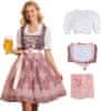 Nikcorp Dirndl ženska tradicionalna obleka za Oktoberfest ljudski festival, roza XL, čipkast predpasnik, šifon spodnje perilo, 98% poliester 2% elastan, udobno elastično prileganje