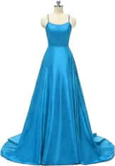 Nikcorp večerna maxi obleka HAHAEMMA Eleganten A-line z žepi, visok pas Empire waist, vgrajene košarice halterneck/spaghetti, odprt hrbet, visok razporek, modra XS, poliester in mlečna svila
