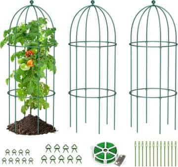 Nikcorp Komplet 3 kovinskih obeliskov SUNYRISY za plezalne rastline, pergola 80 x 40 cm, železo z epoksidnim premazom, zelena opora za paradižnik, kumare, fižol, vrtnice