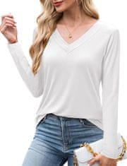 Nikcorp Ženska bluza Amoretu V-izrez pletenina dolg rokav Loose Fit 92% viskoza 8% elastan elastična bela XXL za pisarno delo prosti čas