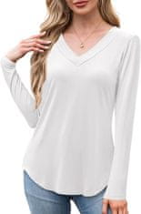 Nikcorp Ženska bluza Amoretu V-izrez pletenina dolg rokav Loose Fit 92% viskoza 8% elastan elastična bela XXL za pisarno delo prosti čas