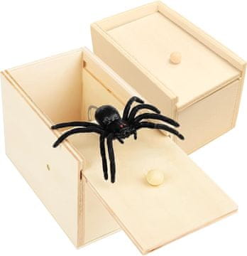 Nikcorp Prank škatla iz naravnega lesa Yizemay izskočni pajek, komplet 2 kosa, vzmetni izmet, gumijast pajek z gibljivimi nogami, 9 x 6 x 5,5 cm