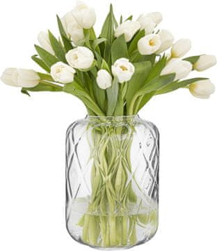Nikcorp Steklena vaza TREND FOR HOME Daphne ročno pihano prozorno steklo z rebrastim dizajnom 24 cm x 17 cm, za rože, šopek, dekoracija, lučnik za LED