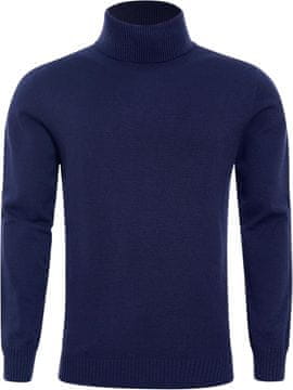 Nikcorp Moški pulover Dancinova z rolakom, slim fit pleten mehak, enobarvna gladka pletenina, visok ovratnik stand collar, temno moder, za jesen-zima, ročno pranje