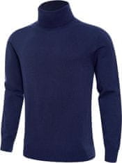 Nikcorp Moški pulover Dancinova z rolakom, slim fit pleten mehak, enobarvna gladka pletenina, visok ovratnik stand collar, temno moder, za jesen-zima, ročno pranje