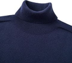 Nikcorp Moški pulover Dancinova z rolakom, slim fit pleten mehak, enobarvna gladka pletenina, visok ovratnik stand collar, temno moder, za jesen-zima, ročno pranje