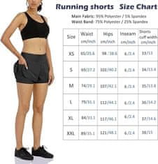 Nikcorp Ženske kratke hlače za tek in fitnes 2 v 1 dvoplastne, elastične notranje gamaše, hitro sušeče, visok pas High Waist, 3 žepi z YKK zadrgo, črne XXL 95% poliester 5% elastan