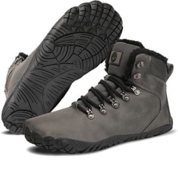 Nikcorp Zimski barefoot čevlji VEXITO PU usnje vodoodporni topli zero drop nedrseč gumijast podplat wide toe box sivi, broj 40