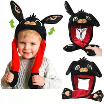 Nikcorp Interaktivna kapica Focupaja Bing, gibljiva ušesa na dotik s pliš mehanizmom, kapuca za otroke in najstnike, živalski zajček cosplay, mehka topla puhasta tkanina