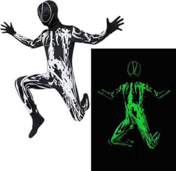 Nikcorp Otroški kostim Raveparty onesie Halloween preobleka strašljiv dizajn svetleča v temi, 120 cm, enodelna udobna zaščita