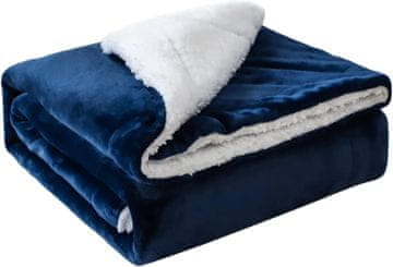 Nikcorp JOTOM plišasta odeja dvostranska sherpa polarna odeja throw mornarsko modra 130x160 cm mehka topla za kavč posteljo potovanja kampiranje pranje strojno nežen ciklus