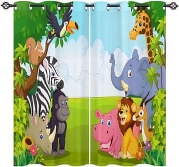 Nikcorp Zatemnitvene zavese ANHOPE Safari, 2 kosa, 160x132 cm, živalski motiv risank, poliester, trojni pletenje Triple Weave, termoizolativne in zvočno dušilne, očesca za palico do 4 cm