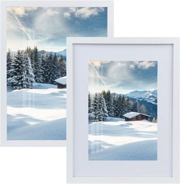 Nikcorp Okvirji za slike Joyshare 30x40 cm komplet 2 kos elegantni beli z naravnim lesom in akrilnim steklom neprebojno varnostno steklo z belim passe-partout, notranje 30x40 zunanje 32,6x42,6, za stensko