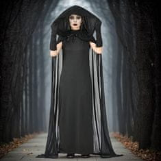 Nikcorp Ženski karnevalni kostum Sunshine smile Vampirska nevesta: set za Halloween, šaty, ogrinjalo s kapuco i rukavice, elastični prozračni material, črna L dolga obleka