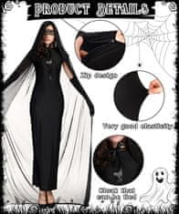 Nikcorp Ženski karnevalni kostum Sunshine smile Vampirska nevesta: set za Halloween, šaty, ogrinjalo s kapuco i rukavice, elastični prozračni material, črna L dolga obleka