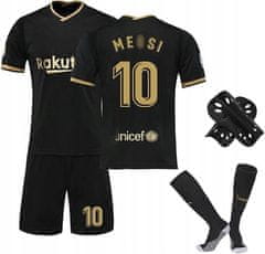 Nikcorp Nogometni komplet Pardofelis Messi Barcelona za otroke 140–150 cm črna majica kratke hlače gamaše ščitniki za goleni zračen poliester hitro sušeč