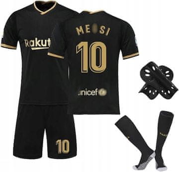 Nikcorp Nogometni komplet Pardofelis Messi Barcelona za otroke 140–150 cm črna majica kratke hlače gamaše ščitniki za goleni zračen poliester hitro sušeč