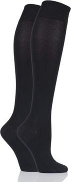 Nikcorp SockShop ženske bambusove podkolenke 2 para, črne 36-41, zračna mehkoba, elastičen kroj, gladki in rebrasti vzorec za šolo in pisarno