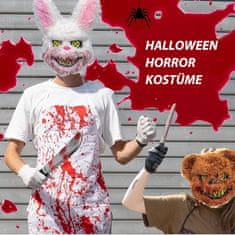 Nikcorp Grozljiv kostum mesarja Magnetspiele z medvedjo masko krvavi komplet za noč čarovnic, karneval, cosplay: plišasta PVC maska z nastavljivim trakom, predpasnik, plastični nož, krvave rokavice in umetna