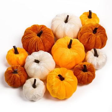Nikcorp Sada umjetnih mini bundeva Benjia 12 kom pliš baršunaste jesenske dekoracije za Halloween Dan zahvalnosti narančaste 5,5-7 cm promjer 6-10 cm