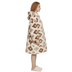 Nikcorp Kocobluza 2v1 pletena bluza-koc oversize Kengurujčki z žepom Abstrakten vzorec bež, flanela 200 g/m² sherpa 230 g/m², 100% poliester OEKO-TEX Standard 100