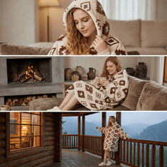 Nikcorp Kocobluza 2v1 pletena bluza-koc oversize Kengurujčki z žepom Abstrakten vzorec bež, flanela 200 g/m² sherpa 230 g/m², 100% poliester OEKO-TEX Standard 100